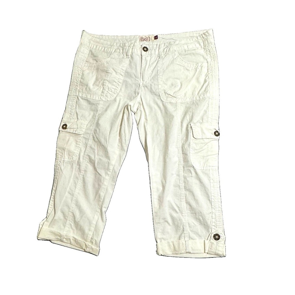 SO White Cargo Capri Pants, Twill Cotton/Spandex Stretch Pockets, Juniors 15